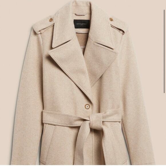 Banana Republic Factory Belted Collar Jacket Size Large Petite Beige Cream Tan - Picture 1 of 13